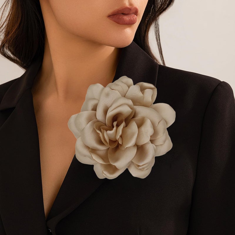 Decixde Satin Fabric Rose Flower Brooches - Handmade Floral Accessory for Wedding Party Dance Banquet Ceremony - Size: 4.72in - Image 4